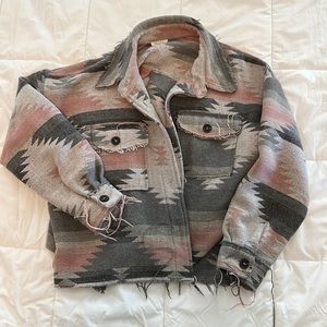 Oversized Small Aztec shacket pink and grey